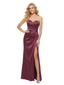 Elegant Strapless Sweetheart Satin Side Slit Ruched Maxi Prom Gown