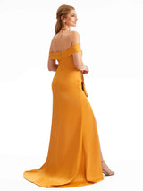 Off The Shoulder Spring Satin Silky Bridesmaid Dresses