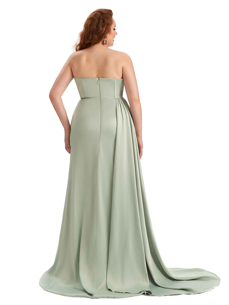 Plus Size Sexy Side Slit Mermaid Soft Satin Formal Wedding Bridesmaid Dresses Online