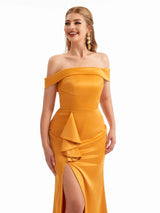 Off The Shoulder Summer Satin Silky Bridesmaid Dresses