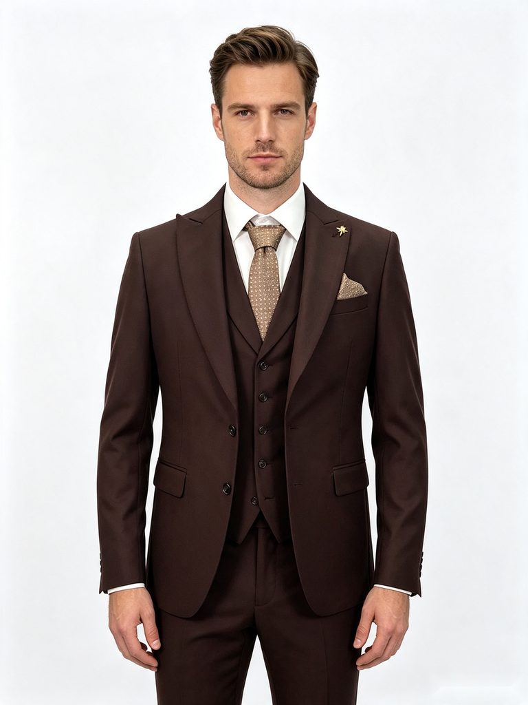 Classic 1 Piece Brown Men's Suit with Regular Fit and Sophisticated Peak Lapel