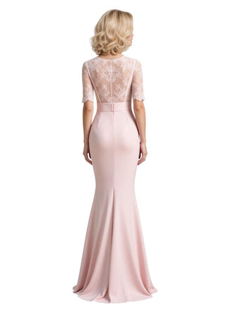 Elegant Stretchy Crepe Half Sleeves Jewel Mermaid Mother Of The Bride Dresses