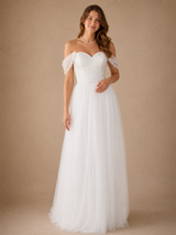 ChicSew Elegant Off The Shoulder Sleeveless Beading Tulle A-Line Long Wedding Dress