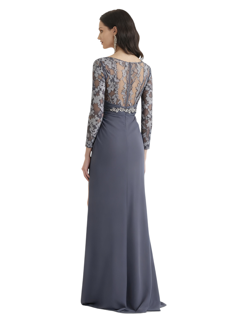 Elegant V-Neck Chiffon Long Sleeves Lace A-Line Floor Length Mother Of The Bride Dresses