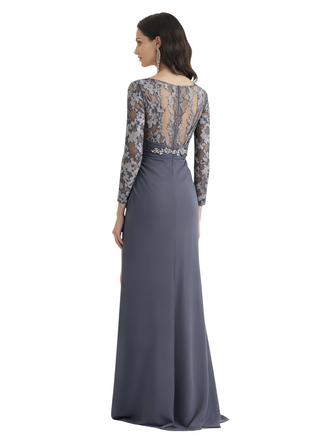 Elegant V-Neck Chiffon Long Sleeves Lace A-Line Floor Length Mother Of The Bride Dresses