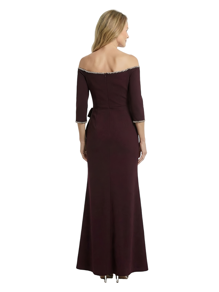 Chicsew Pretty Off Shoulder 3/4 Sleeves Maxi Mermaid Crepe Simple Mother of The Groom Dress