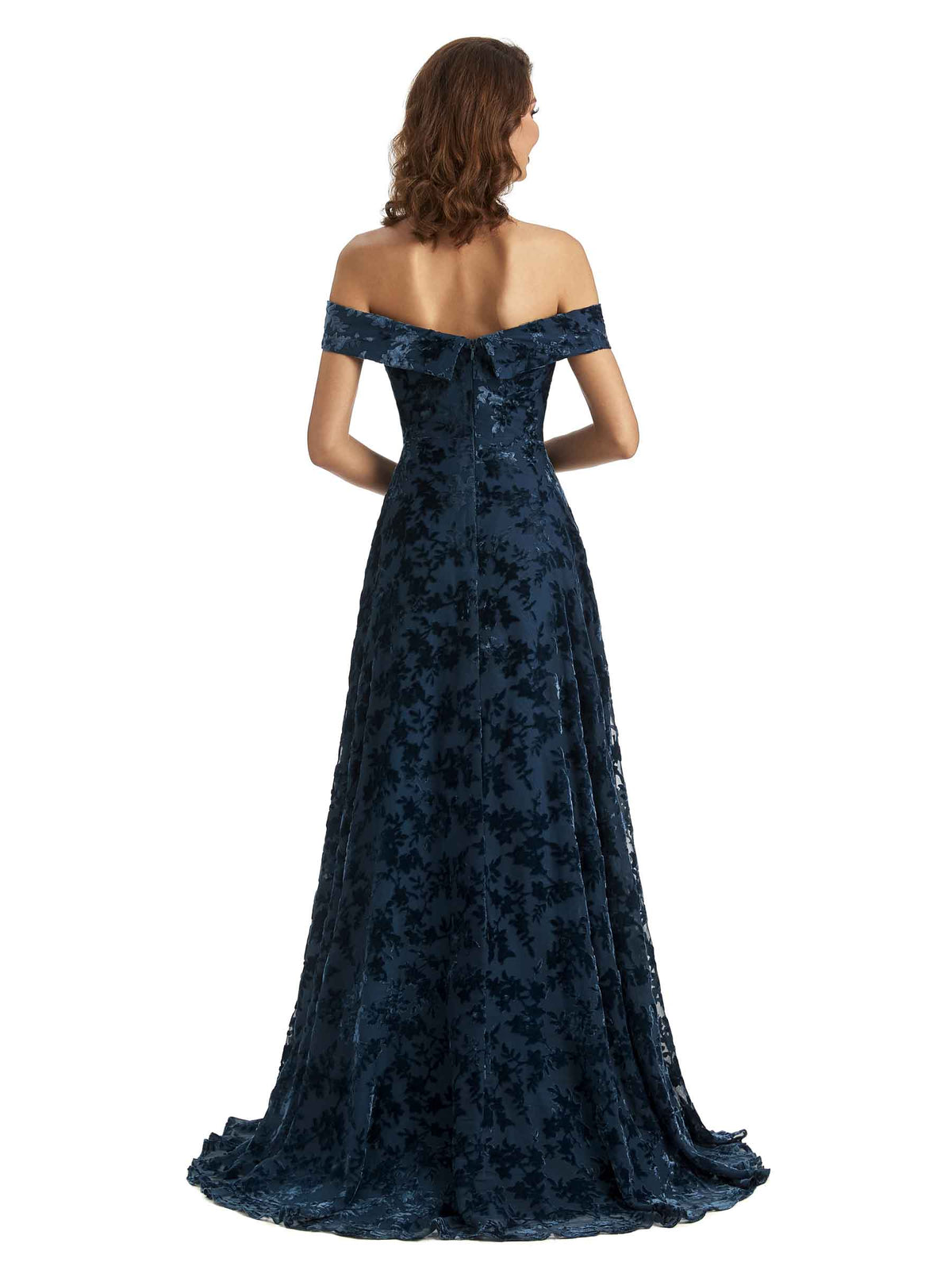 Sexy Side Slit Floral  Velvet Off The Shoulder Long Bridesmaid Dresses Online