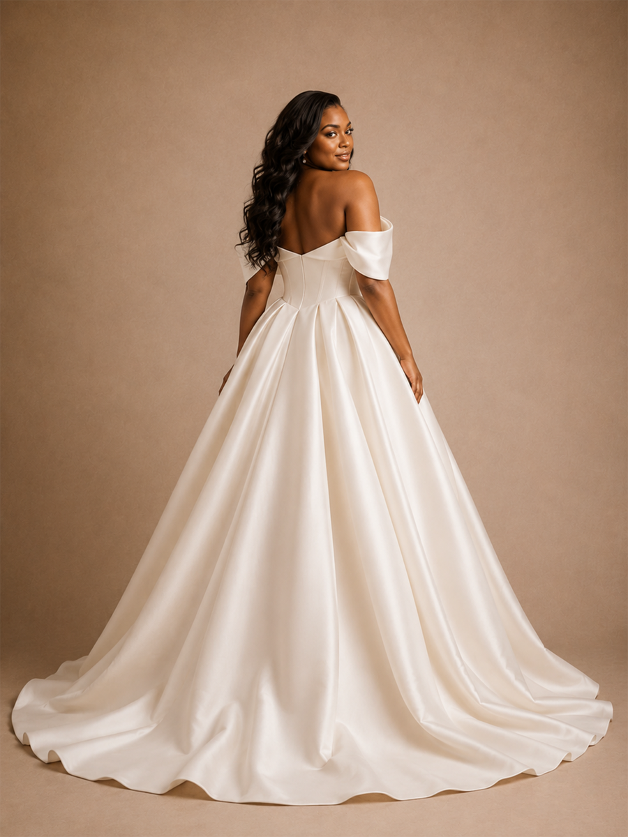 ChicSew Elegant Off The Shoulder Boning Sleeveless Long A-Line Satin Wedding Dress