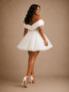ChicSew Pretty Off The Shoulder A-Line Sleeveless Lace Tulle Mini Wedding Dress
