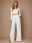ChicSew Modern Square Neckline Long Sleeves Two-Piece Long Wedding Pantsuit