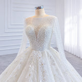 ChicSew Luxurious Beaded Illusion Ball Gown Wedding Dress With 3D Floral Applique