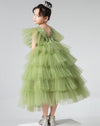 Flower Girls Elegant A-line Tulle Princess Gown for Wedding Kids Guest Dress with Train