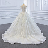 ChicSew Luxurious Beaded Illusion Ball Gown Wedding Dress With 3D Floral Applique