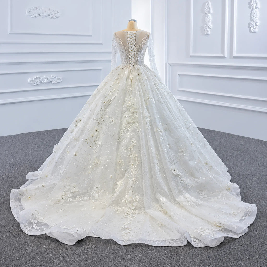 ChicSew Luxurious Beaded Illusion Ball Gown Wedding Dress With 3D Floral Applique