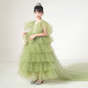 Flower Girls Elegant A-line Tulle Princess Gown for Wedding Kids Guest Dress with Train