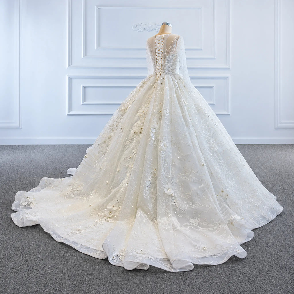 ChicSew Luxurious Beaded Illusion Ball Gown Wedding Dress With 3D Floral Applique