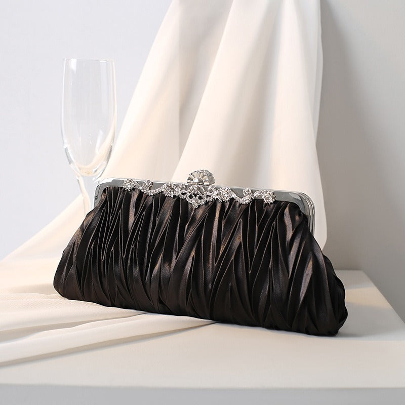 Ruched Clutch Purse Elegant Rhinestone Delicate Handbags