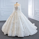 ChicSew Luxurious Beaded Illusion Ball Gown Wedding Dress With 3D Floral Applique