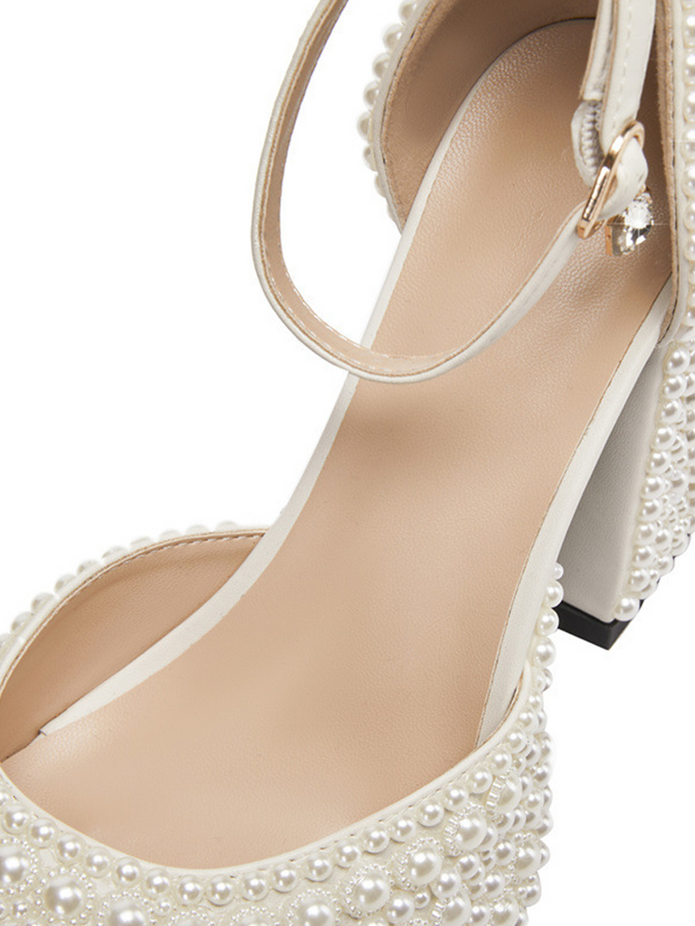 Womens Platform Wedding Shoes Slingback High Heel Party Evening Sandals with Pearl