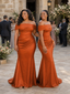 ChicSew Off Shoulder Ruching Mermaid Soft Satin Floor-Length Bridesmaid Dresses