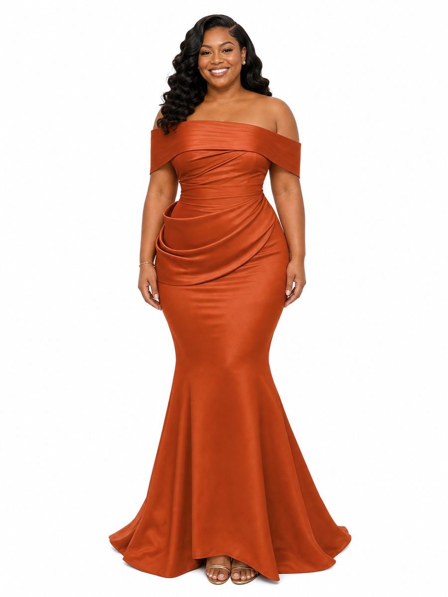 ChicSew Off Shoulder Ruching Mermaid Soft Satin Floor-Length Bridesmaid Dresses — Flatter Your Figure