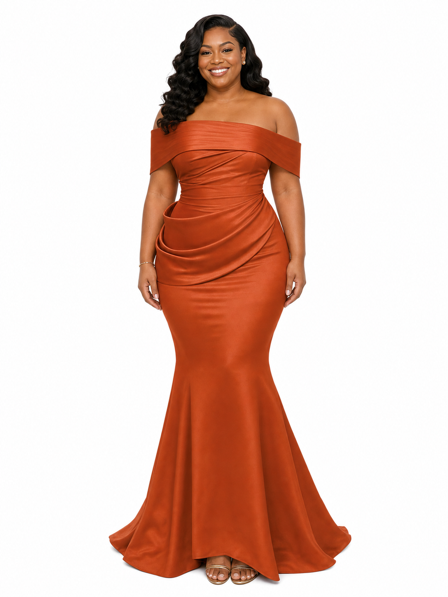 ChicSew Off Shoulder Ruching Mermaid Soft Satin Floor-Length Bridesmaid Dresses