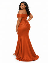 ChicSew Off Shoulder Ruching Mermaid Soft Satin Floor-Length Bridesmaid Dresses