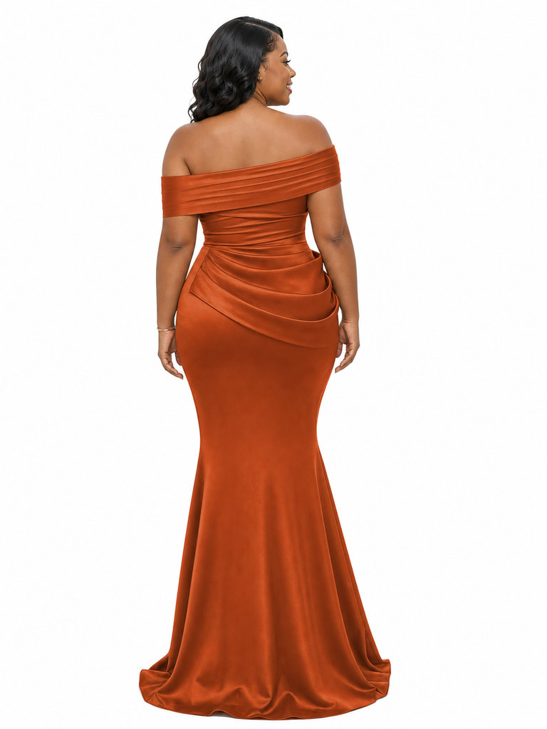 ChicSew Off Shoulder Ruching Mermaid Soft Satin Floor-Length Bridesmaid Dresses