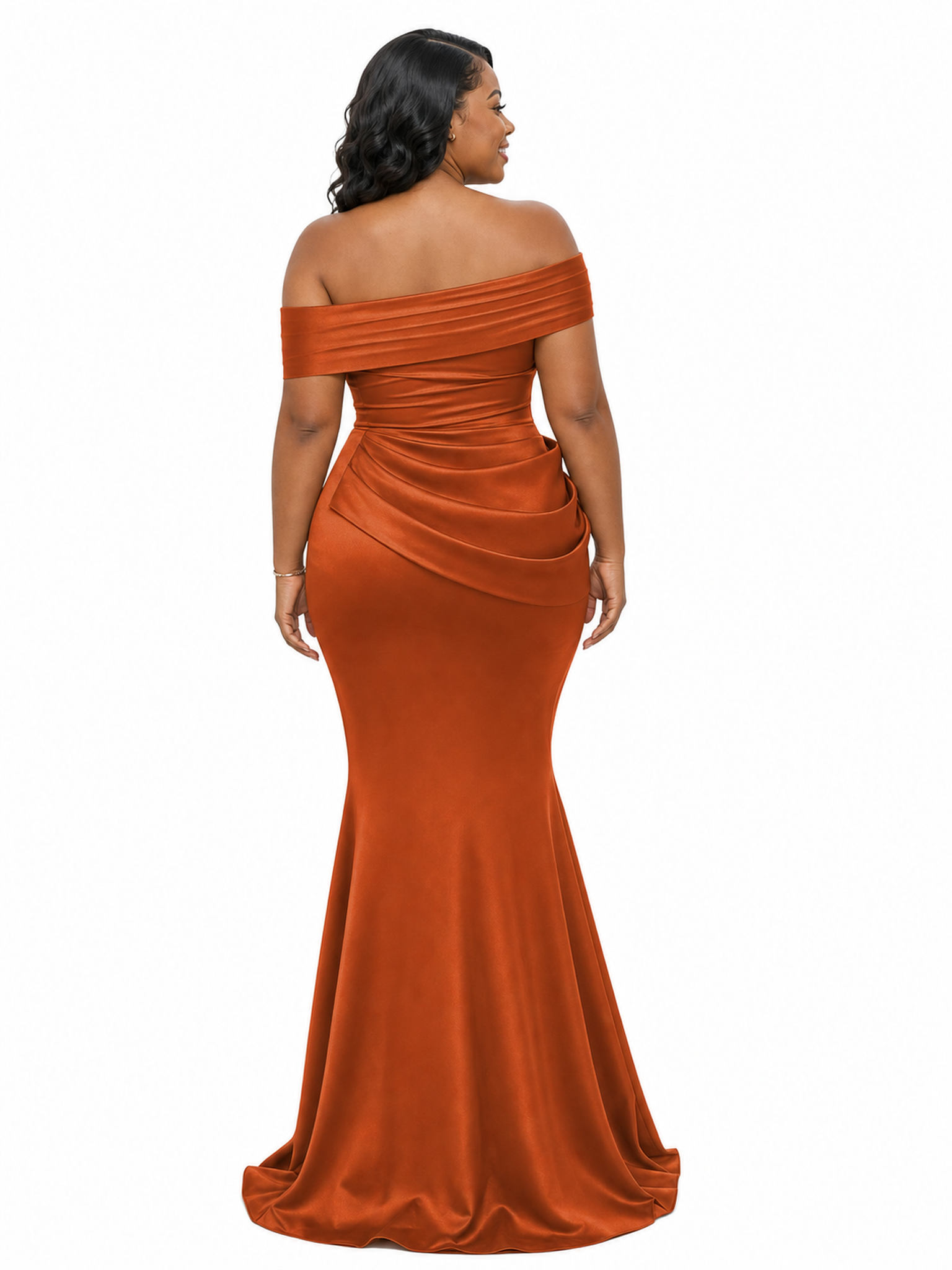ChicSew Off Shoulder Ruching Mermaid Soft Satin Floor-Length Bridesmaid Dresses