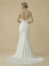 One Shoulder Satin Mermaid Ruched Maxi Long Wedding Dresses Online With Side Slit