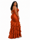 ChicSew Unique Strapless Ruching Mermaid Soft Satin Long Bridesmaid Dresses With Ruffles