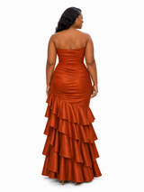 ChicSew Unique Strapless Ruching Mermaid Soft Satin Long Bridesmaid Dresses With Ruffles