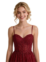 Gorgeous Spaghetti Straps Side Slit Glitter Tulle A-line Boning Floor-Length Evening Prom Dresses