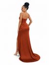 ChicSew Strapless Ruching Side Slit Mermaid Soft Satin Long Bridesmaid Dresses With Boning