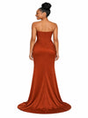 ChicSew Strapless Ruching Side Slit Mermaid Soft Satin Long Bridesmaid Dresses With Boning