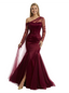 Chic Ruched One Shoulder Long Sleeve Mermaid Gown Tulle Classy Formal Prom Dress