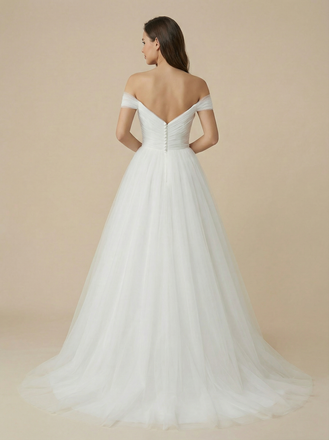 Off Shoulder A-Line Chiffon Ruched Maxi Long Bridal Gowns Online