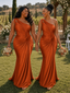 ChicSew Modern One Shoulder Ruching Mermaid Soft Satin Long Bridesmaid Dresses