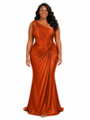 ChicSew Modern One Shoulder Ruching Mermaid Soft Satin Long Bridesmaid Dresses