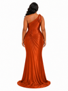 ChicSew Modern One Shoulder Ruching Mermaid Soft Satin Long Bridesmaid Dresses