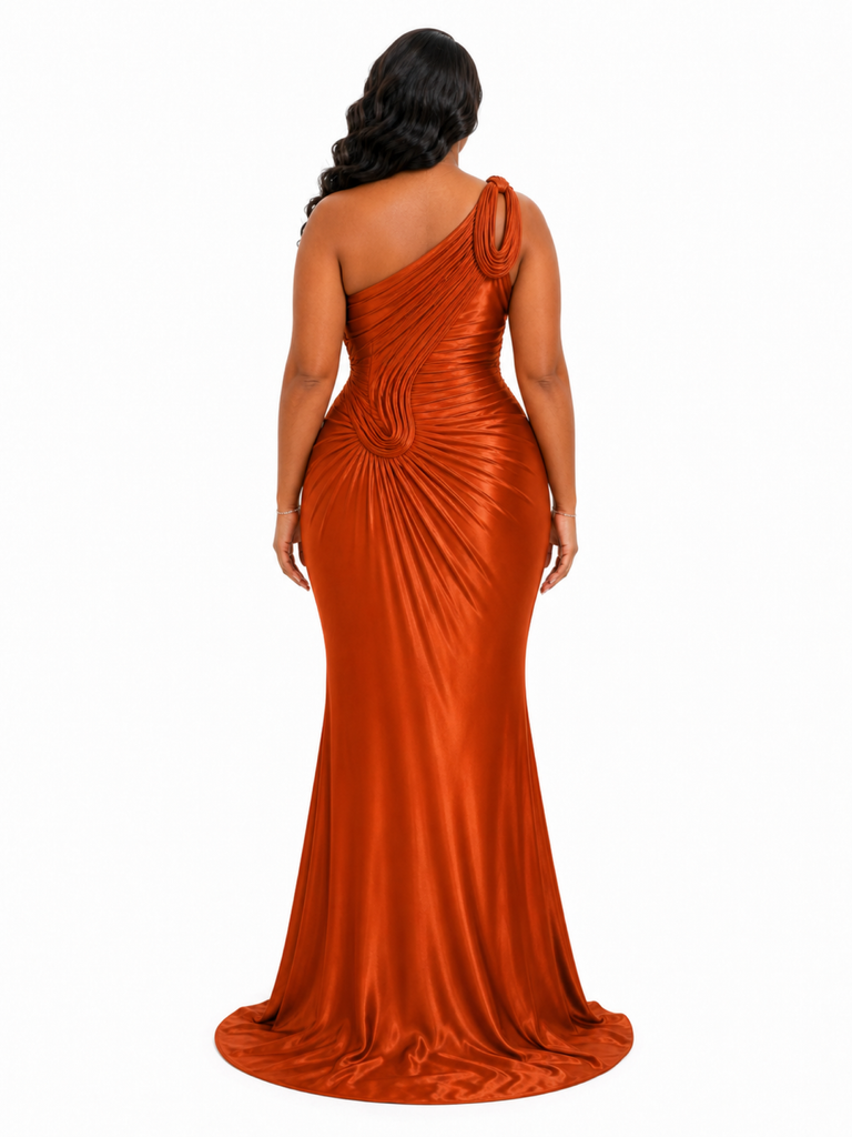 ChicSew Modern One Shoulder Ruching Mermaid Soft Satin Long Bridesmaid Dresses