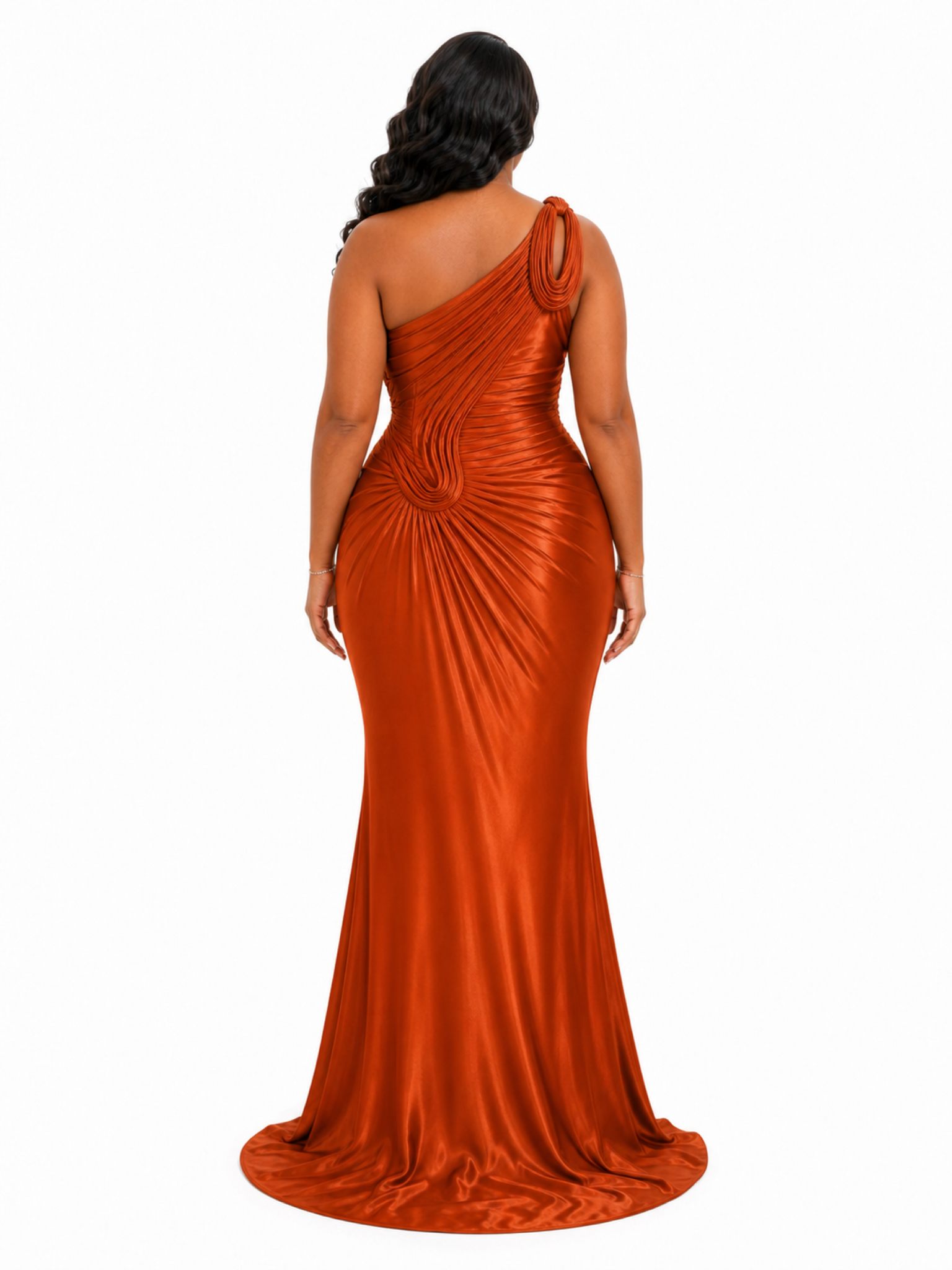 ChicSew Modern One Shoulder Ruching Mermaid Soft Satin Long Bridesmaid Dresses