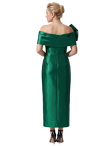 Chic Asymmetrical Neckline Ruched Satin Mermaid Dress For Mother Of The Bride