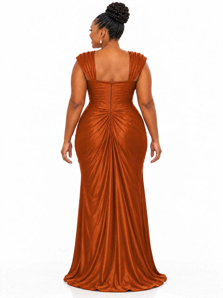 ChicSew Square Neck Ruching Soft Satin Floor-Length Mermaid Bridesmaid Dresses
