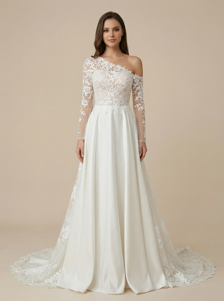 Unique A-Line Long Sleeve Lace Maxi Long Bridal Gowns Online
