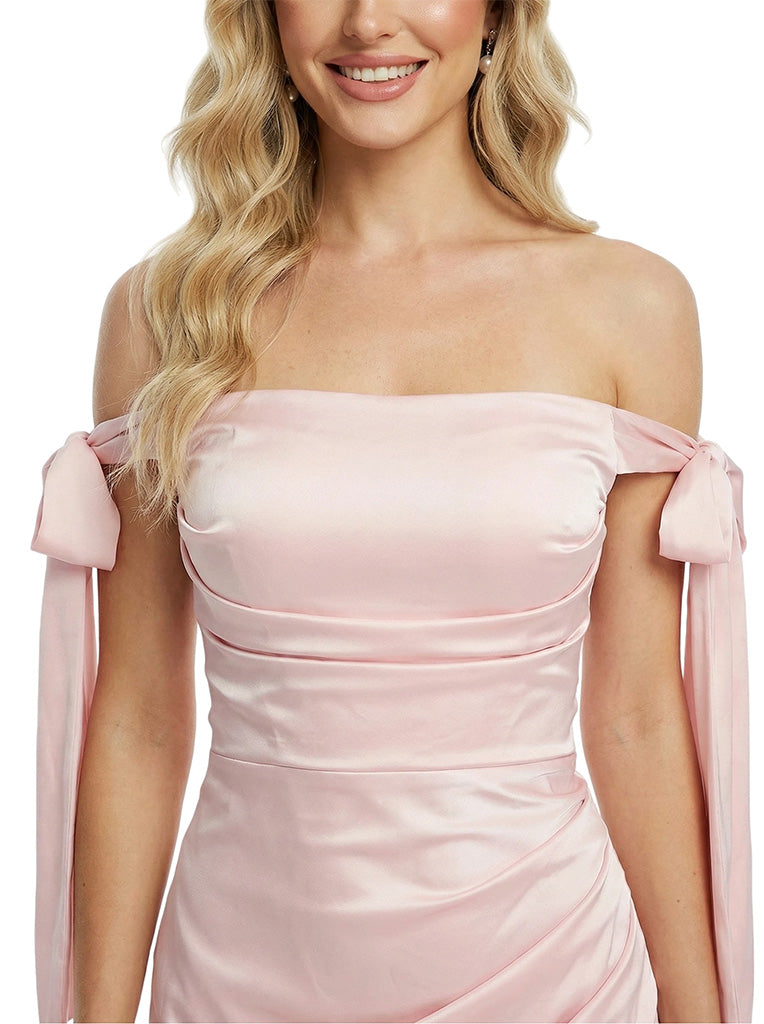 Modern Off Shoulder Satin Mermaid Prom Dress Floor Length Evening Gown