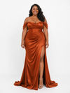 ChicSew Off Shoulder Side Slit Ruching Mermaid Soft Satin Long Bridesmaid Dresses