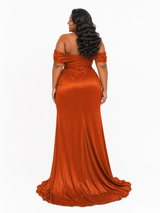 ChicSew Off Shoulder Side Slit Ruching Mermaid Soft Satin Long Bridesmaid Dresses