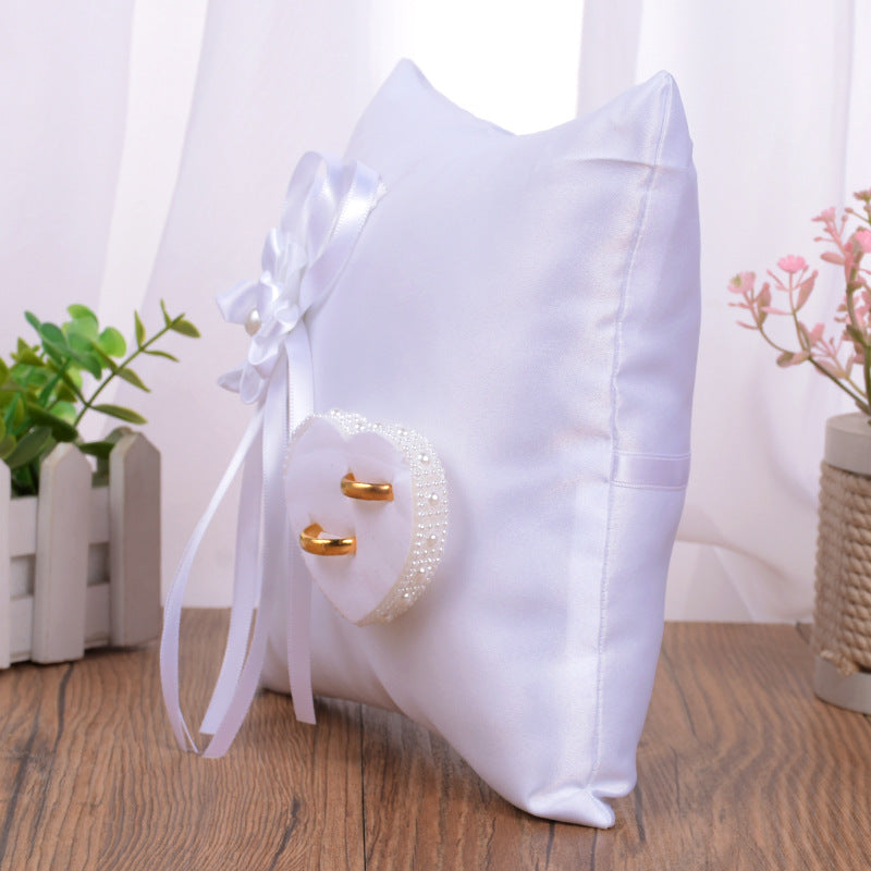 White Wedding Ring Pillow Camellia Accessories Square Ring Box For Bride and Groom, JZH-5872