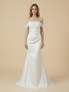 Mermaid Off Shoulder Satin Maxi Long Ruched Bridal Wedding Gowns Online